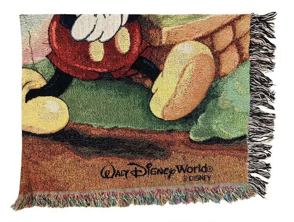 Vintage Walt Disney World Tapestry Throw Blanket Mickey Minnie 50x60 Fringe